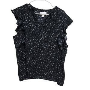 Nordstrom Rack XL Ruffle Sleeve Ditsy Print Black Blouse